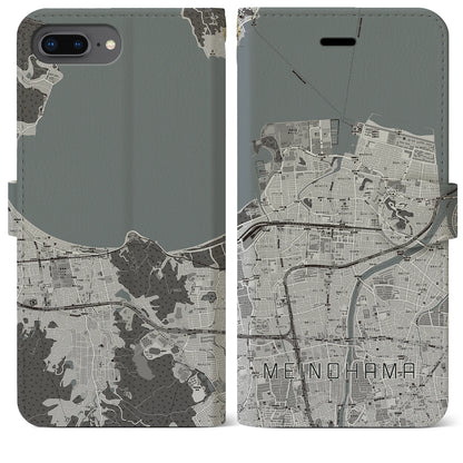 【姪浜（福岡県）】地図柄iPhoneケース（手帳タイプ）モノトーン・iPhone 8Plus /7Plus / 6sPlus / 6Plus 用