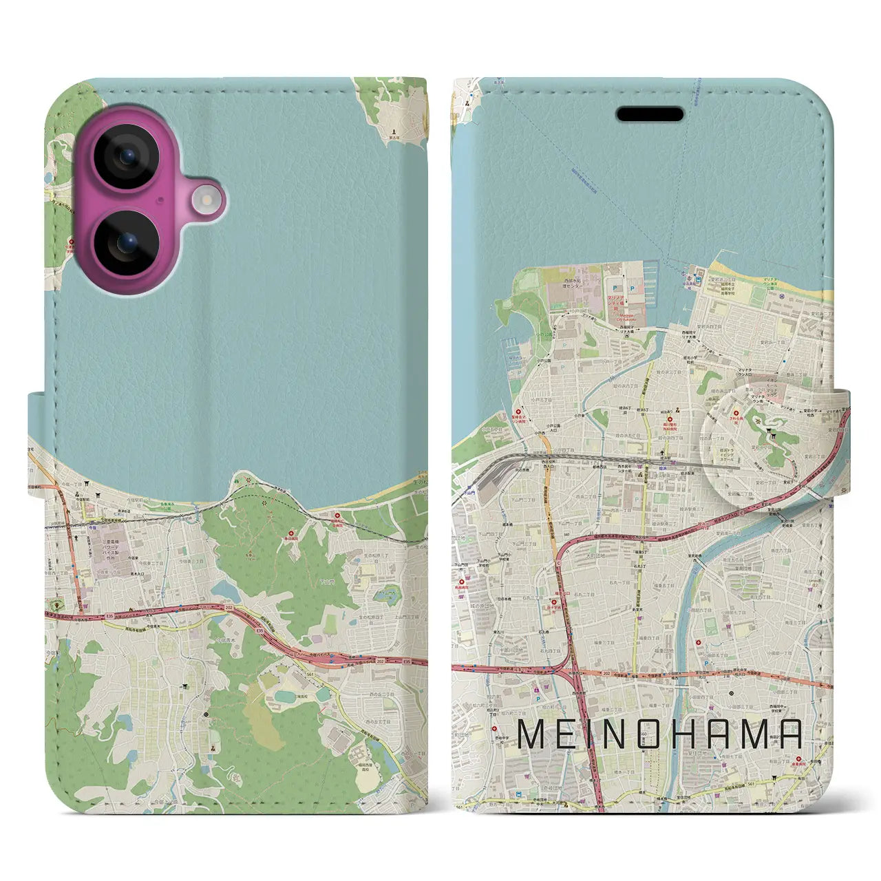 【姪浜（福岡県）】地図柄iPhoneケース（手帳タイプ）ナチュラル・iPhone 16 Pro 用