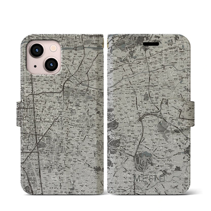 【名東（愛知県）】地図柄iPhoneケース（手帳タイプ）モノトーン・iPhone 13 mini 用