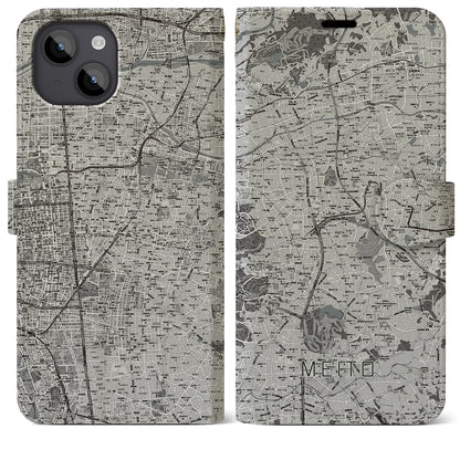 【名東（愛知県）】地図柄iPhoneケース（手帳タイプ）モノトーン・iPhone 14 Plus 用