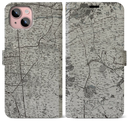 【名東（愛知県）】地図柄iPhoneケース（手帳タイプ）モノトーン・iPhone 15 Plus 用