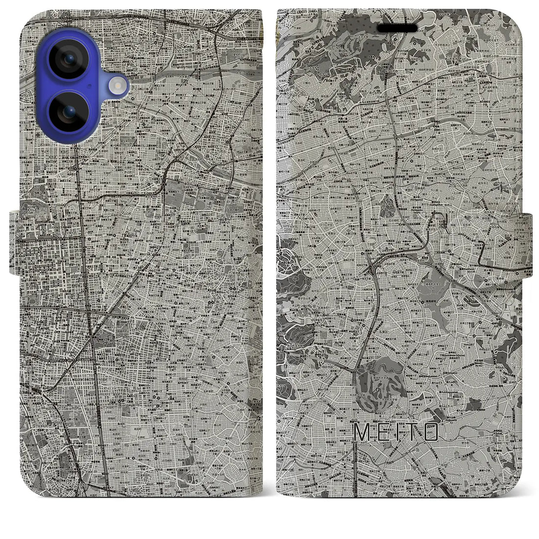 【名東(愛知県)】地図柄iPhoneケース(手帳タイプ)モノトーン・iPhone 16 Pro Max 用