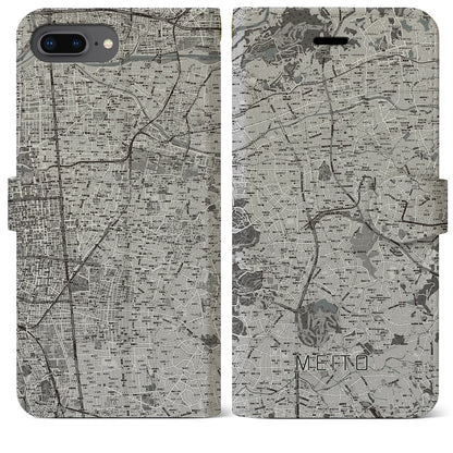 【名東（愛知県）】地図柄iPhoneケース（手帳タイプ）モノトーン・iPhone 8Plus /7Plus / 6sPlus / 6Plus 用