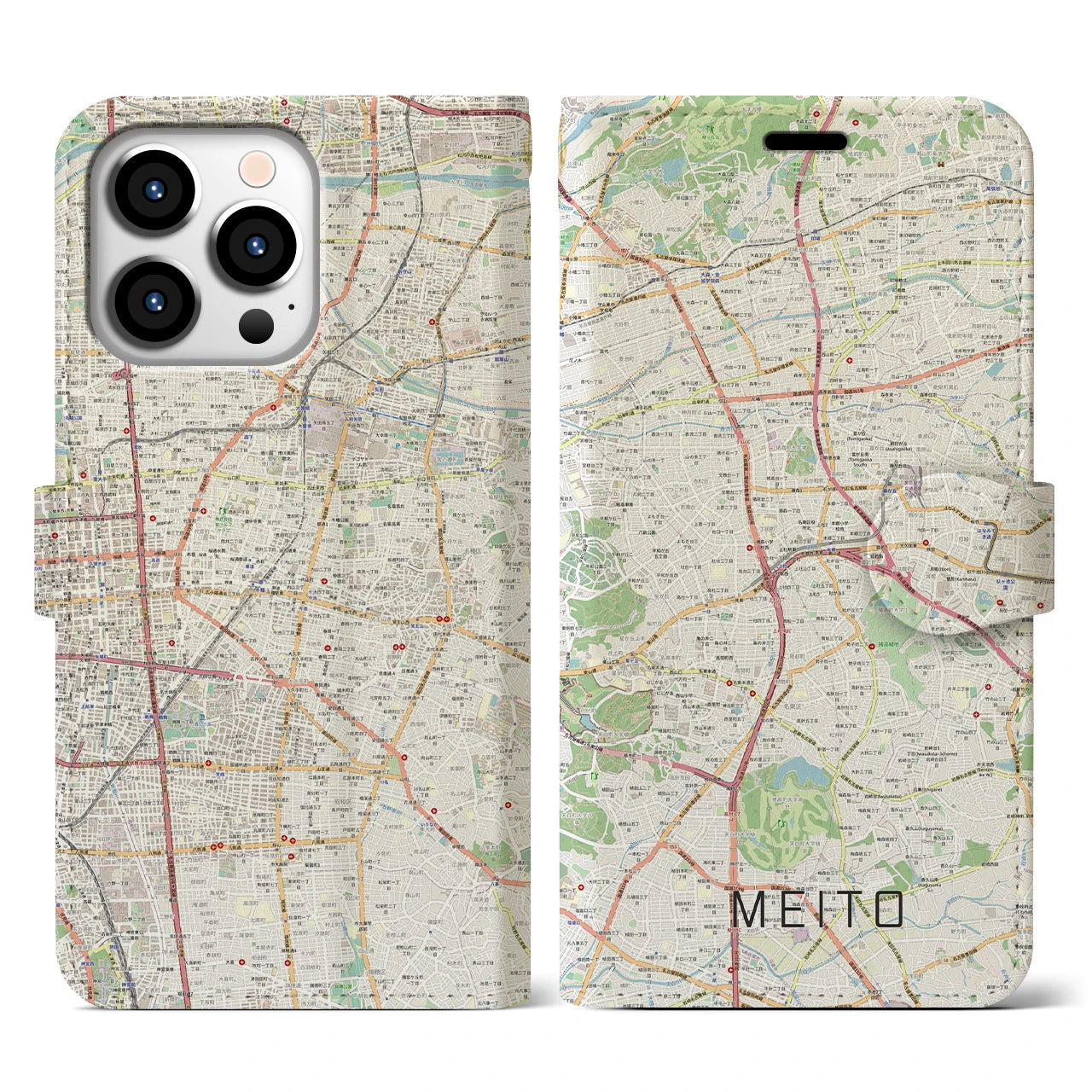 【名東（愛知県）】地図柄iPhoneケース（手帳タイプ）