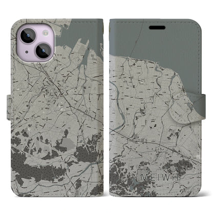【明和（三重県）】地図柄iPhoneケース（手帳タイプ）モノトーン・iPhone 14 用