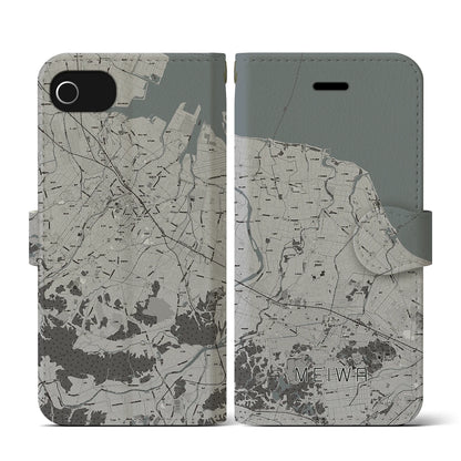 【明和（三重県）】地図柄iPhoneケース（手帳タイプ）モノトーン・iPhone SE（第3 / 第2世代） / 8 / 7 / 6s / 6 用