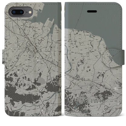 【明和（三重県）】地図柄iPhoneケース（手帳タイプ）モノトーン・iPhone 8Plus /7Plus / 6sPlus / 6Plus 用