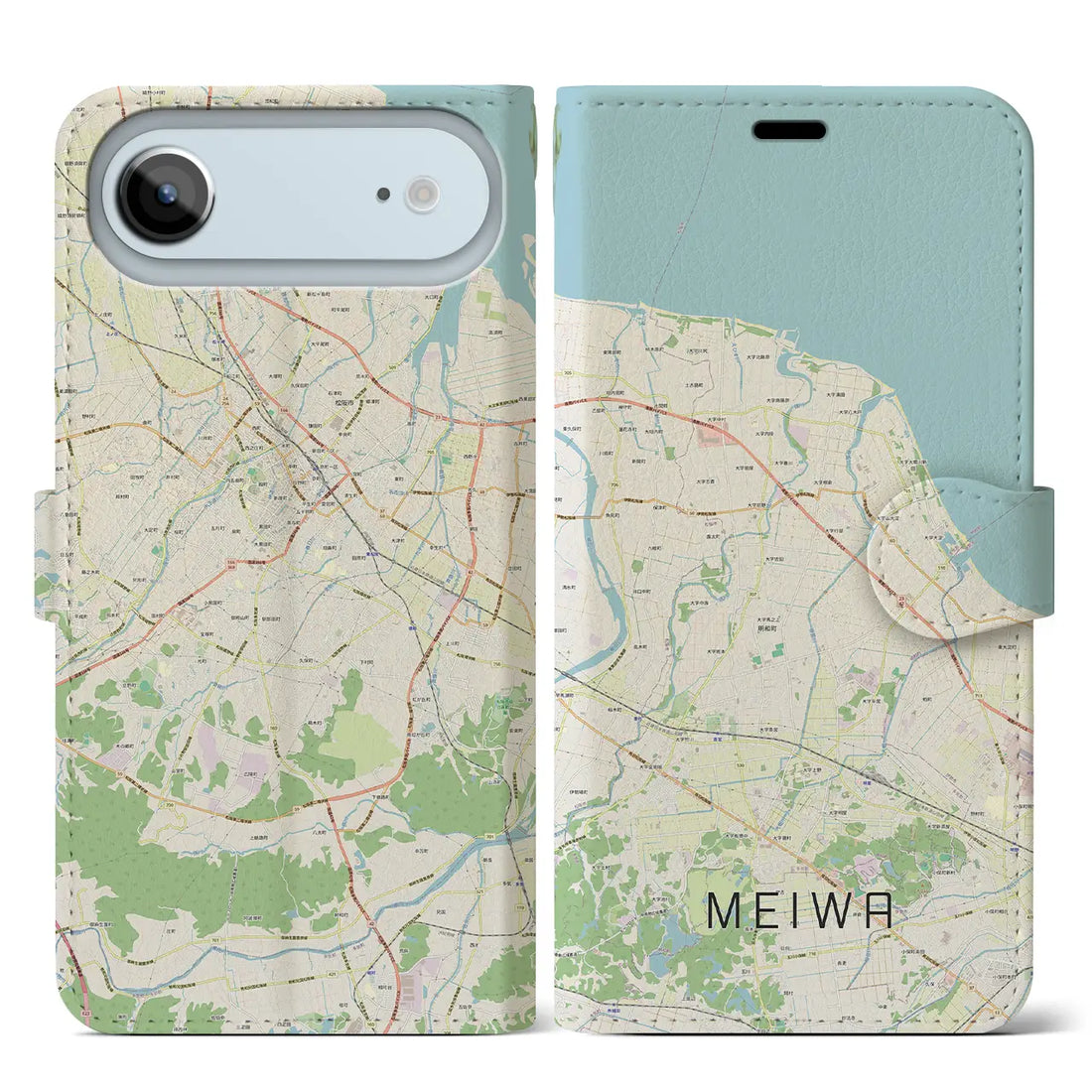 【明和（三重県）】地図柄iPhoneケース（手帳タイプ）モノトーン・iPhone 17 Pro Max 用