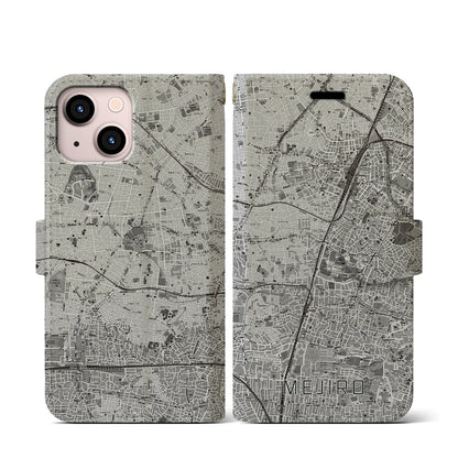 【目白（東京都）】地図柄iPhoneケース（手帳タイプ）モノトーン・iPhone 13 mini 用