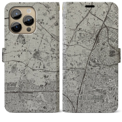 【目白（東京都）】地図柄iPhoneケース（手帳タイプ）モノトーン・iPhone 14 Pro Max 用