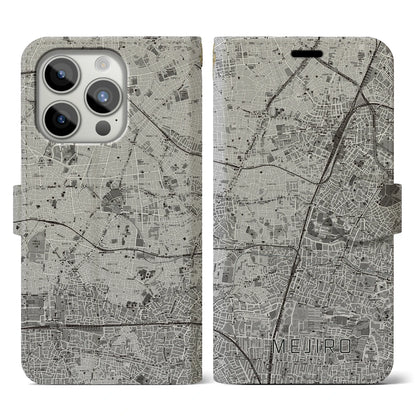 【目白（東京都）】地図柄iPhoneケース（手帳タイプ）モノトーン・iPhone 15 Pro 用