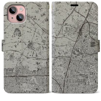 【目白（東京都）】地図柄iPhoneケース（手帳タイプ）モノトーン・iPhone 15 Plus 用