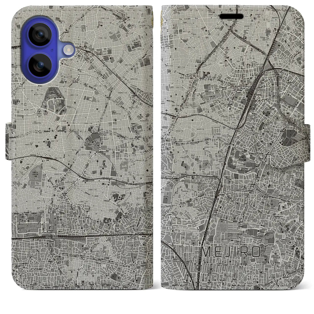 【目白(東京都)】地図柄iPhoneケース(手帳タイプ)モノトーン・iPhone 16 Pro Max 用