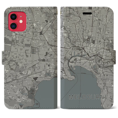 【メルボルン（オーストラリア）】地図柄iPhoneケース（手帳タイプ）モノトーン・iPhone 11 用