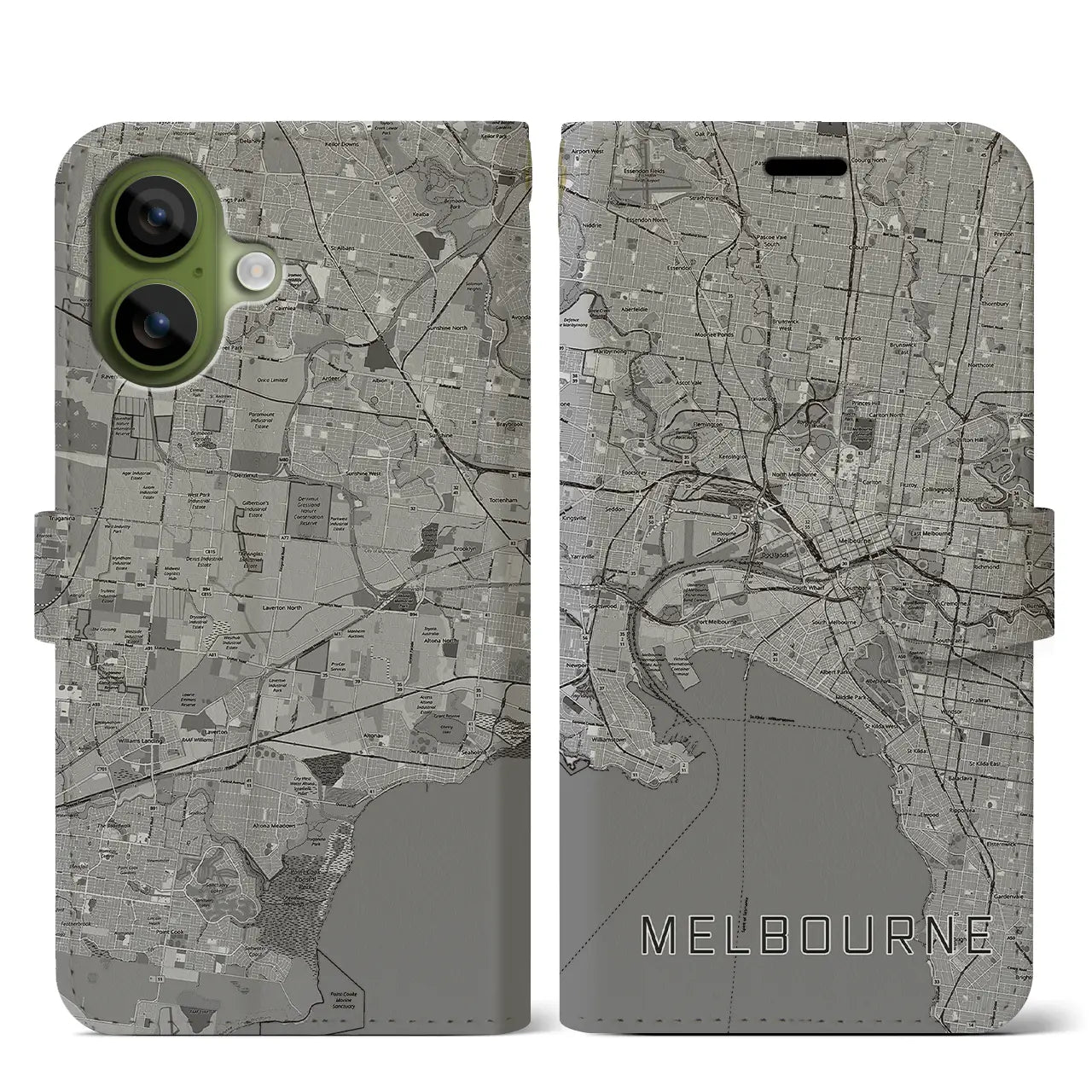 【メルボルン（オーストラリア）】地図柄iPhoneケース（手帳タイプ）