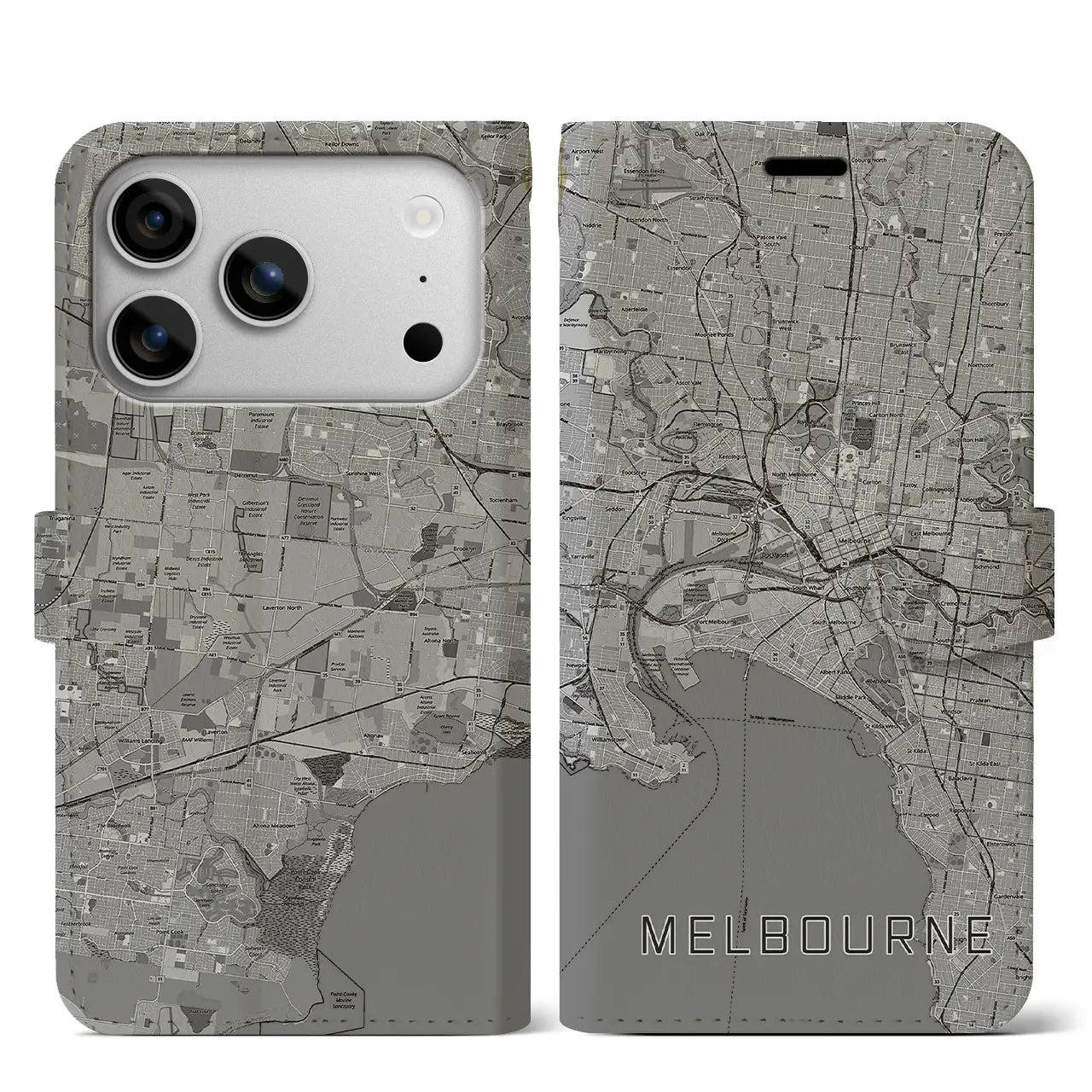 【メルボルン（オーストラリア）】地図柄iPhoneケース（手帳タイプ）