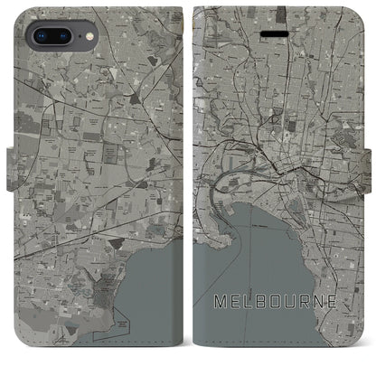 【メルボルン（オーストラリア）】地図柄iPhoneケース（手帳タイプ）モノトーン・iPhone 8Plus /7Plus / 6sPlus / 6Plus 用