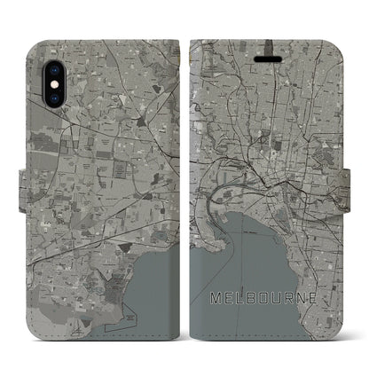 【メルボルン（オーストラリア）】地図柄iPhoneケース（手帳タイプ）モノトーン・iPhone XS / X 用