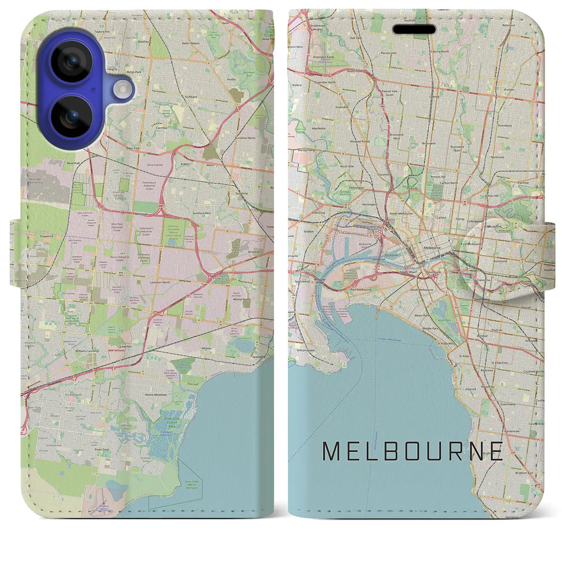 【メルボルン(オーストラリア)】地図柄iPhoneケース(手帳タイプ)ナチュラル・iPhone 16 Pro Max 用