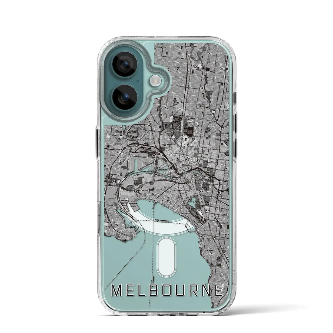 【メルボルン（オーストラリア）】地図柄iPhoneケース（MagSafeタイプ）モノトーン・iPhone 16 Pro 用