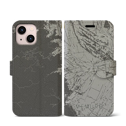 【芽室（北海道）】地図柄iPhoneケース（手帳タイプ）モノトーン・iPhone 13 mini 用