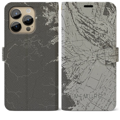 【芽室（北海道）】地図柄iPhoneケース（手帳タイプ）モノトーン・iPhone 14 Pro Max 用