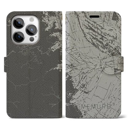 【芽室（北海道）】地図柄iPhoneケース（手帳タイプ）モノトーン・iPhone 14 Pro 用