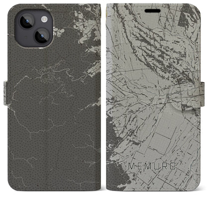 【芽室（北海道）】地図柄iPhoneケース（手帳タイプ）モノトーン・iPhone 14 Plus 用