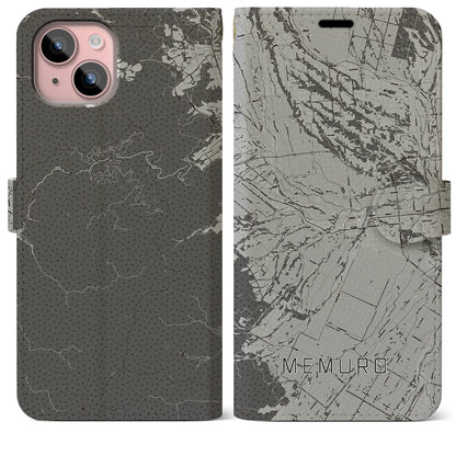 【芽室（北海道）】地図柄iPhoneケース（手帳タイプ）モノトーン・iPhone 15 Plus 用