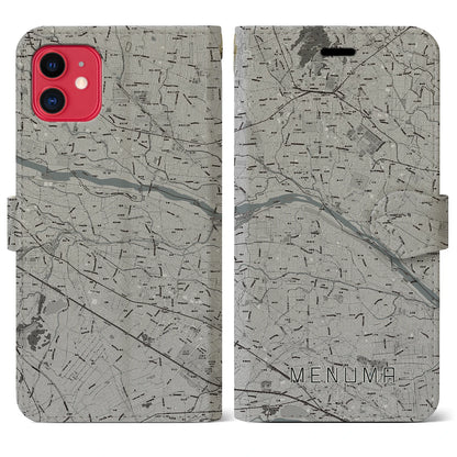 【妻沼（埼玉県）】地図柄iPhoneケース（手帳タイプ）モノトーン・iPhone 11 用