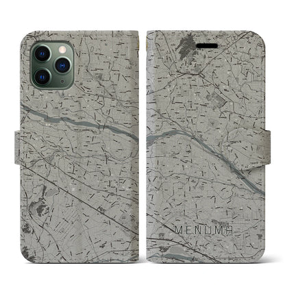 【妻沼（埼玉県）】地図柄iPhoneケース（手帳タイプ）モノトーン・iPhone 11 Pro 用