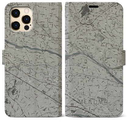 【妻沼（埼玉県）】地図柄iPhoneケース（手帳タイプ）モノトーン・iPhone 12 Pro Max 用