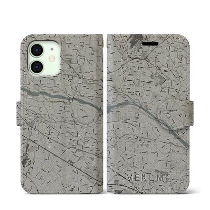 【妻沼（埼玉県）】地図柄iPhoneケース（手帳タイプ）モノトーン・iPhone 12 mini 用