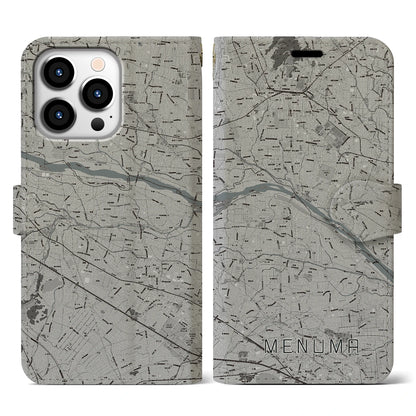 【妻沼（埼玉県）】地図柄iPhoneケース（手帳タイプ）モノトーン・iPhone 13 Pro 用