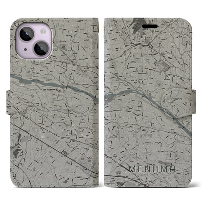 【妻沼（埼玉県）】地図柄iPhoneケース（手帳タイプ）モノトーン・iPhone 14 用