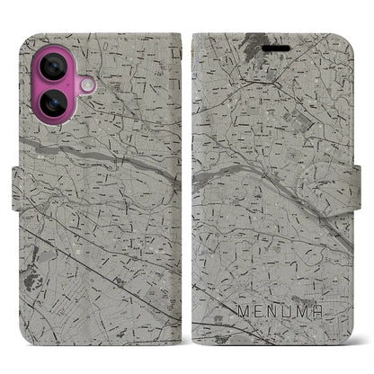 【妻沼（埼玉県）】地図柄iPhoneケース（手帳タイプ）モノトーン・iPhone 16 Pro 用