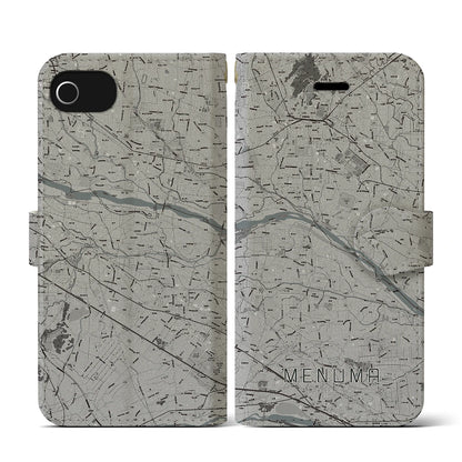 【妻沼（埼玉県）】地図柄iPhoneケース（手帳タイプ）モノトーン・iPhone SE（第3 / 第2世代） / 8 / 7 / 6s / 6 用