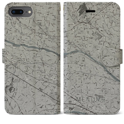 【妻沼（埼玉県）】地図柄iPhoneケース（手帳タイプ）モノトーン・iPhone 8Plus /7Plus / 6sPlus / 6Plus 用