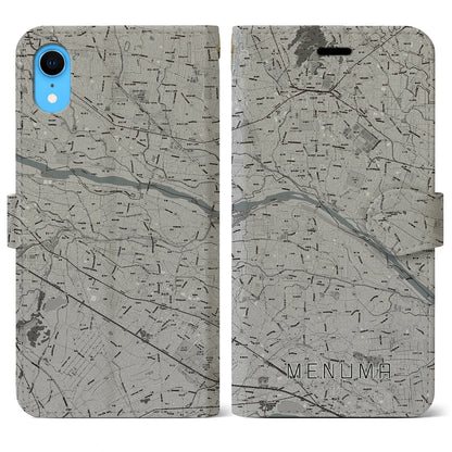 【妻沼（埼玉県）】地図柄iPhoneケース（手帳タイプ）モノトーン・iPhone XR 用