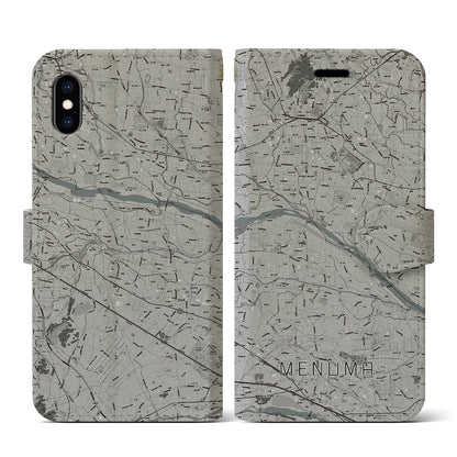 【妻沼（埼玉県）】地図柄iPhoneケース（手帳タイプ）モノトーン・iPhone XS / X 用