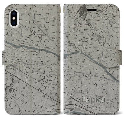 【妻沼（埼玉県）】地図柄iPhoneケース（手帳タイプ）モノトーン・iPhone XS Max 用