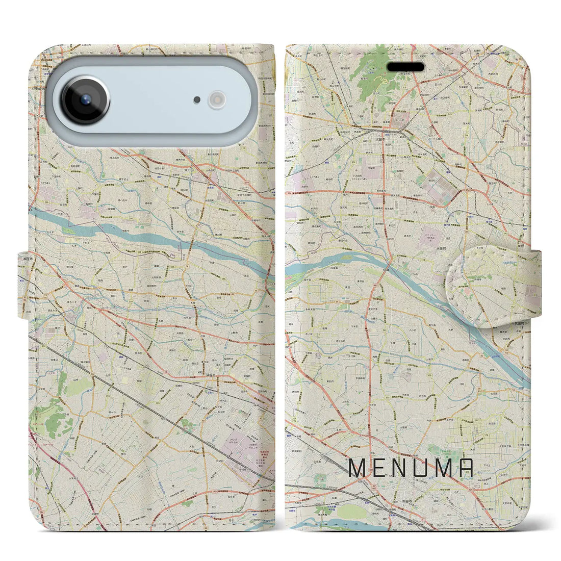 【妻沼(埼玉県)】地図柄iPhoneケース(手帳タイプ)モノトーン・iPhone 17 Pro Max 用