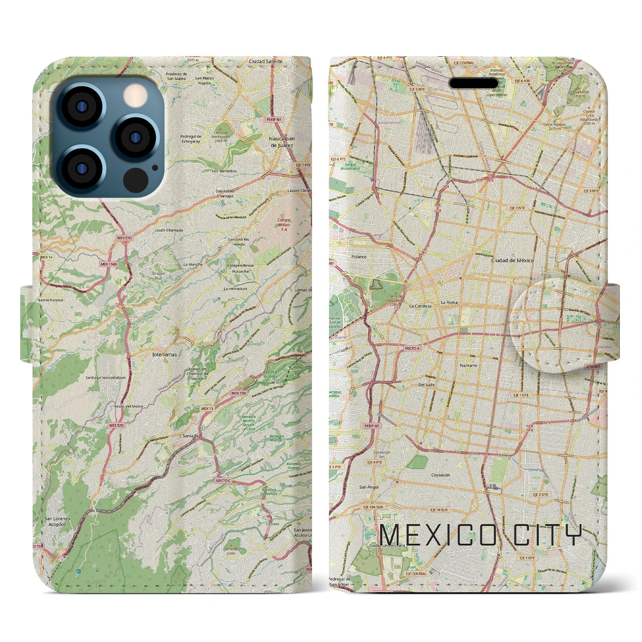 【メキシコシティ（メキシコ）】地図柄iPhoneケース（手帳タイプ）