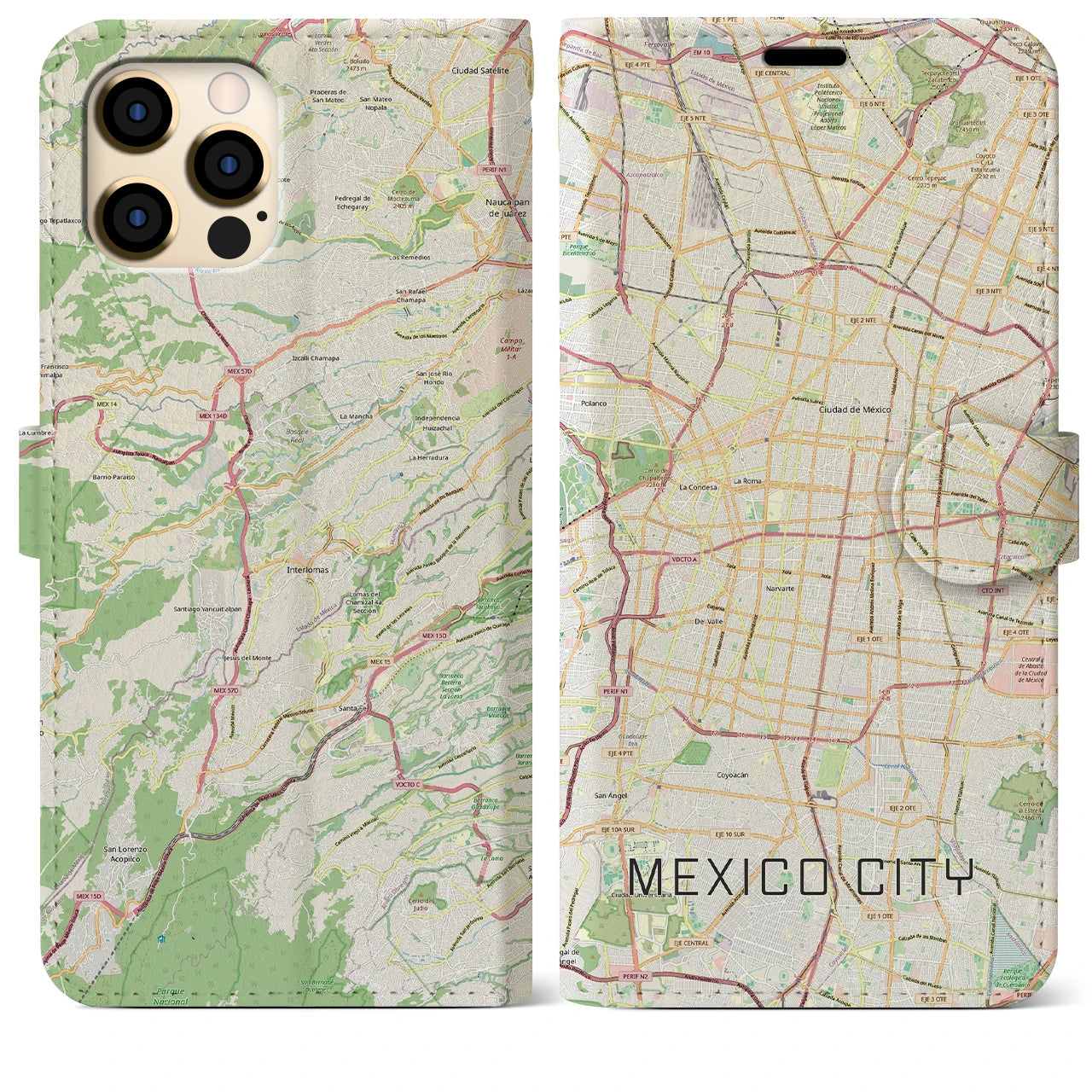 【メキシコシティ（メキシコ）】地図柄iPhoneケース（手帳タイプ）