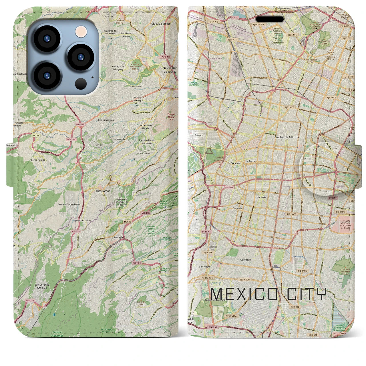 【メキシコシティ（メキシコ）】地図柄iPhoneケース（手帳タイプ）