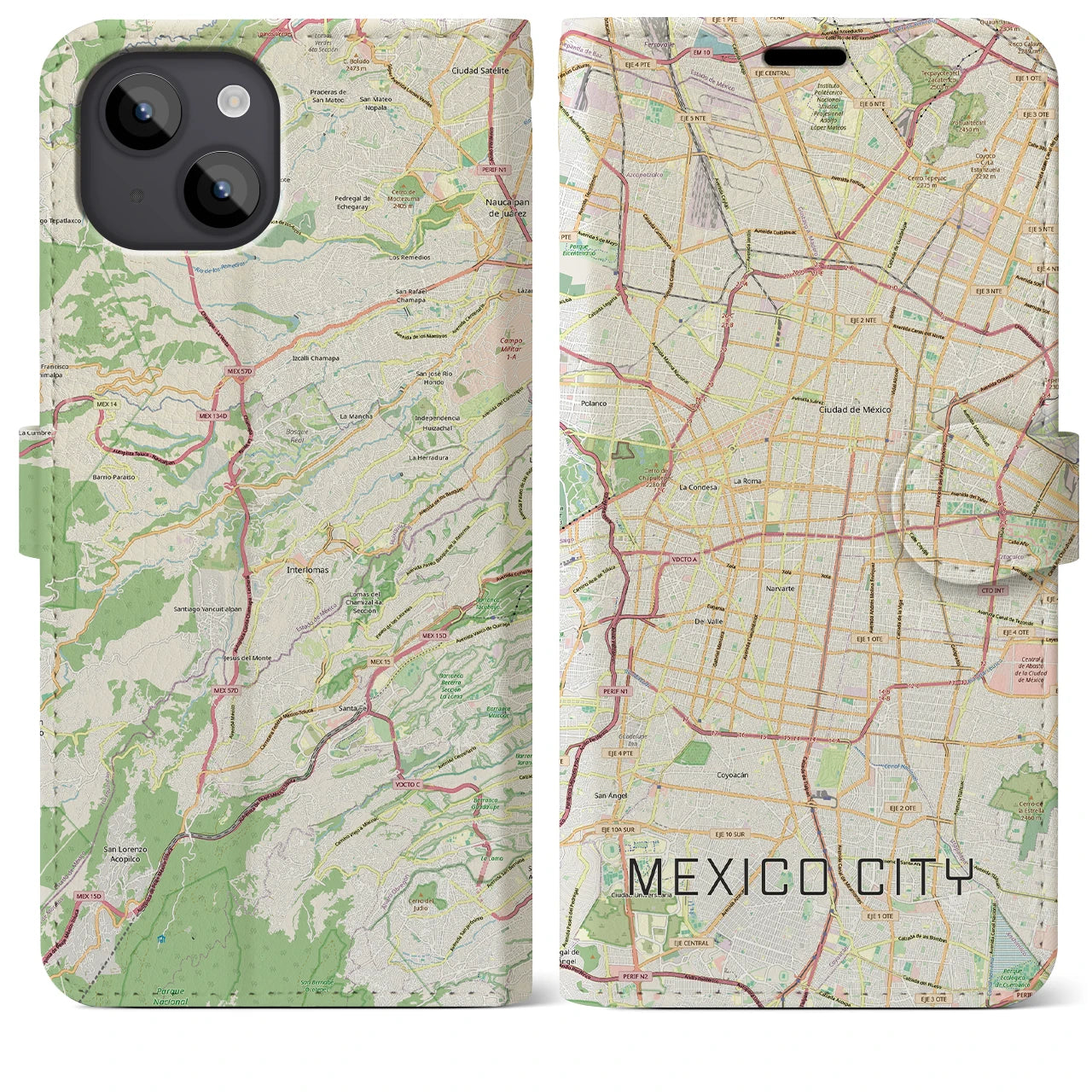 【メキシコシティ（メキシコ）】地図柄iPhoneケース（手帳タイプ）