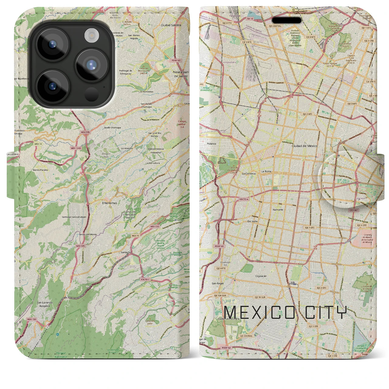 【メキシコシティ（メキシコ）】地図柄iPhoneケース（手帳タイプ）