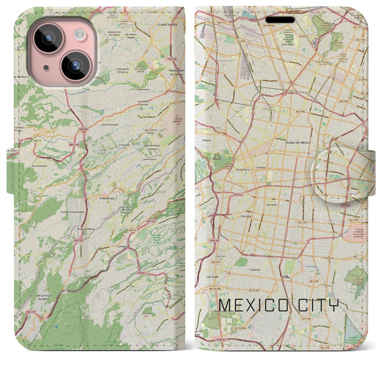 【メキシコシティ（メキシコ）】地図柄iPhoneケース（手帳タイプ）