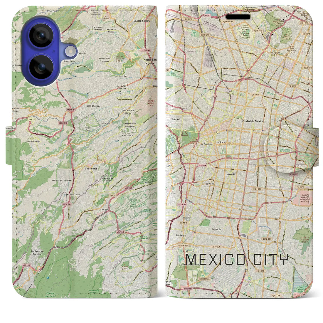 【メキシコシティ（メキシコ）】地図柄iPhoneケース（手帳タイプ）モノトーン・iPhone 16 Pro Max 用