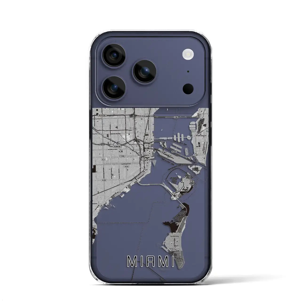 【マイアミ（アメリカ）】地図柄iPhoneケース（クリアタイプ）モノトーン・iPhone 17 Pro Max 用